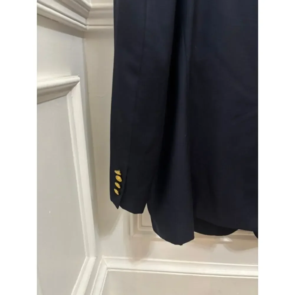 Ralph Lauren Blazer Sport Coat 100% Wool Gold Buttons Navy Blue 48L 48 Long